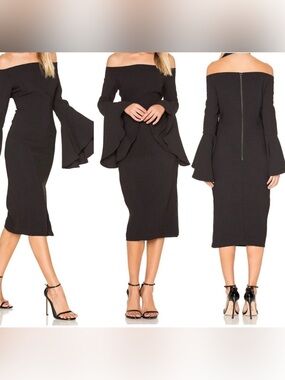 NWT Bardot Solange Off Shoulder Midi Dress | Black | US: 4/XS